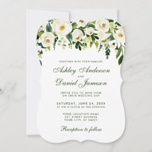 Waterverf Floral Green White Wedding Invitation S Kaart