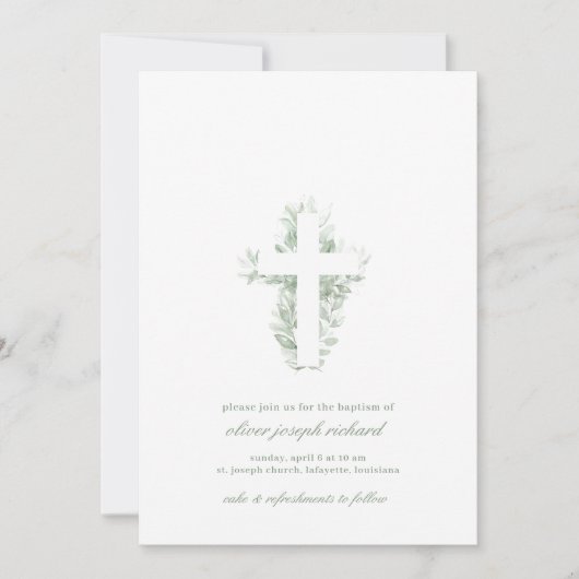 Waterverf Floral Greenery Baptism Uitnodiging (Voorkant)