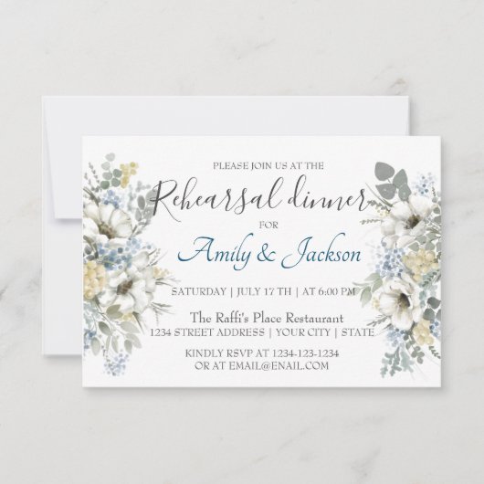 Waterverf Floral Greenery Rehearsal Dinner Kaart (Voorkant)