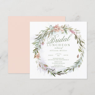 Waterverf Floral Greenery Wreath Bridal Luncheon Kaart