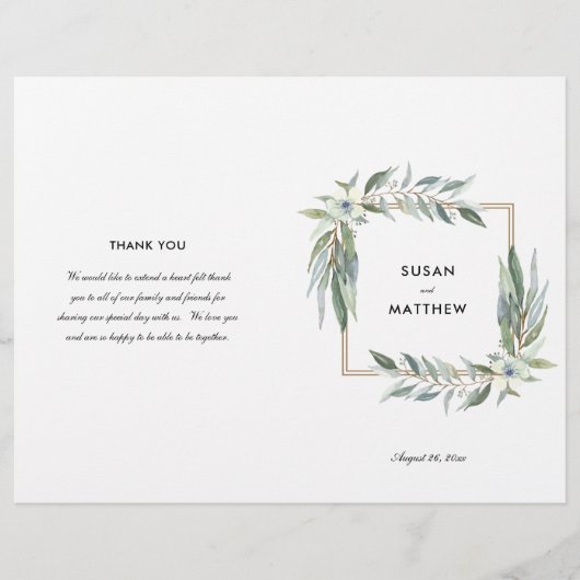 Waterverf Floral, groenen, Folded Programme Flyer (Voorkant)