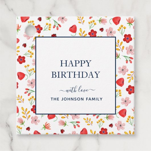 Waterverf Floral Happy Birthday cadeau labels (Voorkant)