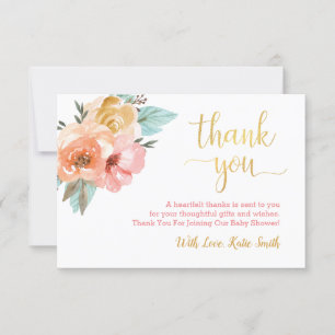 Waterverf Floral Hartelijk dank voor Roze en Gold Bedankkaart