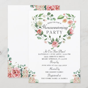 Waterverf Floral Heart Wreater Housewarming Party Kaart