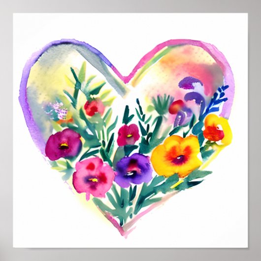 Waterverf Floral Heart Wreath Poster (Voorkant)