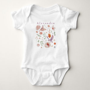 Waterverf Floral Hummingbird monogram add name Romper