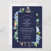 Waterverf Floral Hydrangea Deep Blue Wedding Kaart (Voorkant)