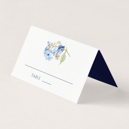 Waterverf Floral Hydrangea Navy Place Card Kaart (Voorkant)