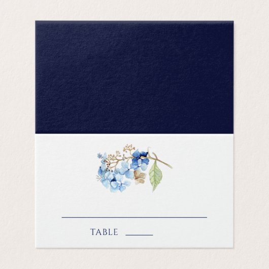 Waterverf Floral Hydrangea Navy Place Card Kaart (Buitenkant ongevouwen)