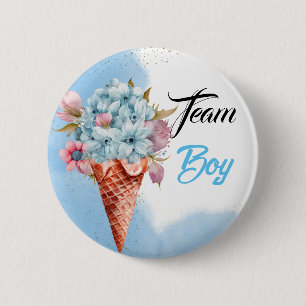 Waterverf Floral Ice Cream Team Boy Gender reveal Ronde Button 5,7 Cm