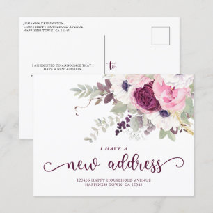 Waterverf Floral Ik heb een nieuw adres dat Anno b Aankondigingskaart