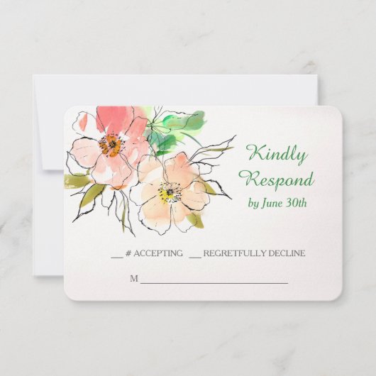 Waterverf Floral Impression Wedding RSVP Kaartje (Voorkant)