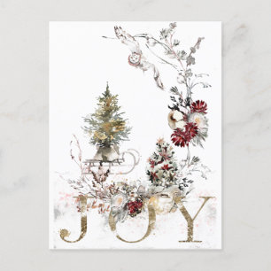 Waterverf Floral Kerstfeest Joy Feestdagenkaart