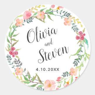 Waterverf Floral krans bruiloft Ronde Sticker