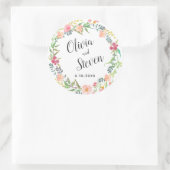 Waterverf Floral krans bruiloft Ronde Sticker (Tas)