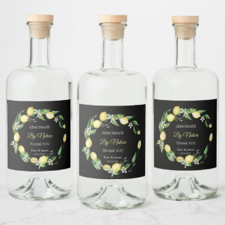 Waterverf Floral Lemon Zwart Likeurfles Etiket