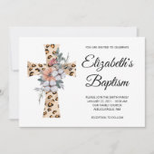 Waterverf Floral Leopard Cross Gray Baptisme Kaart (Voorkant)