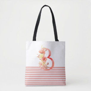 Waterverf Floral letter B Roze streep Draagtas