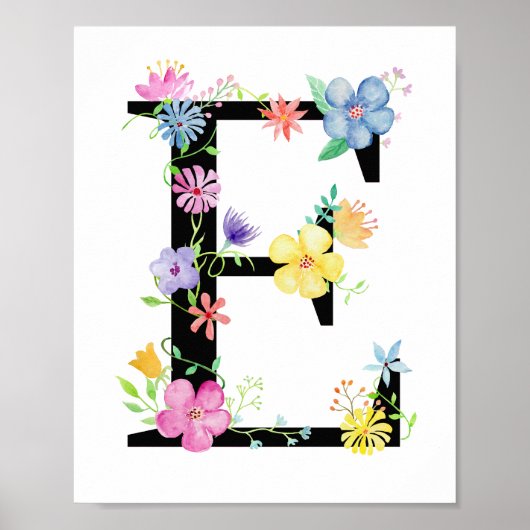 Waterverf Floral Letter E Poster (Voorkant)