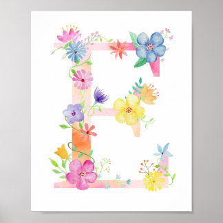 Waterverf Floral Letter E Poster
