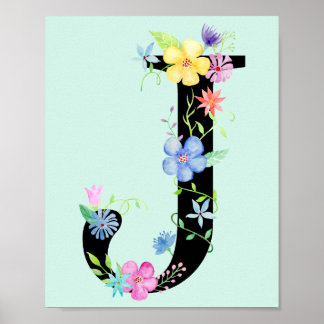 Waterverf Floral Letter J Poster