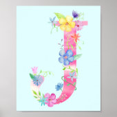 Waterverf Floral Letter J Poster (Voorkant)