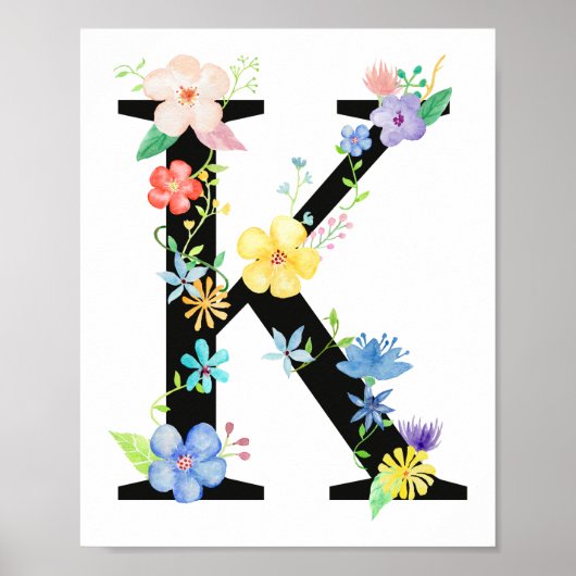 Waterverf Floral Letter K Poster (Voorkant)