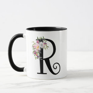 Waterverf Floral Letter R, Monogram Art Mok