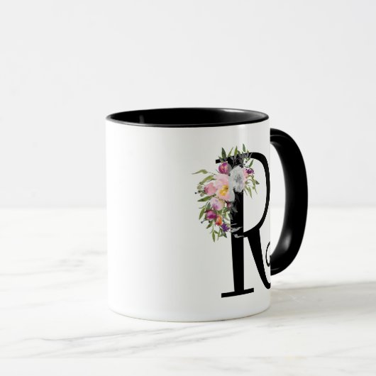 Waterverf Floral Letter R, Monogram Art Mok (Voorkant rechts)