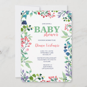 Waterverf Floral Lijst Baby shower Uitnodiging