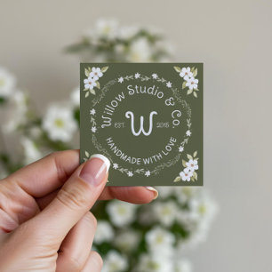 Waterverf Floral Lijst Handgemaakte Logo Monogram Vierkante Visitekaartje