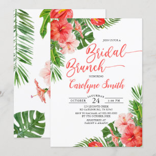 Waterverf Floral Lijst Tropische Bridal Brunch Kaart