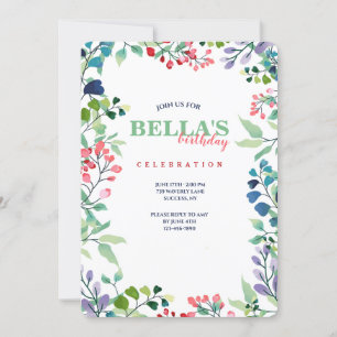Waterverf Floral Lijst Verjaardagsuitnodiging Kaart