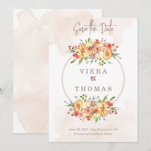 Waterverf Floral Lijst Wedding Save the Date (Voorkant / Achterkant)