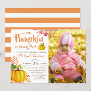 Waterverf Floral Little Pumpkin Birthday Foto Kaart