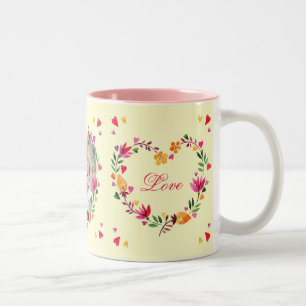 Waterverf Floral Love Heart Foto Tweekleurige Koffiemok