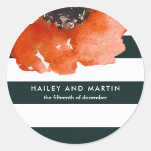 Waterverf Floral met donkergroene strepen Ronde Sticker