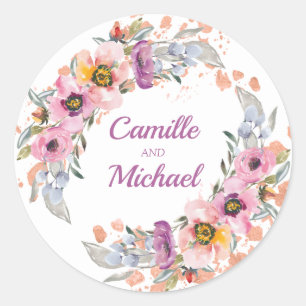 Waterverf Floral met Roos Gold Ronde Sticker