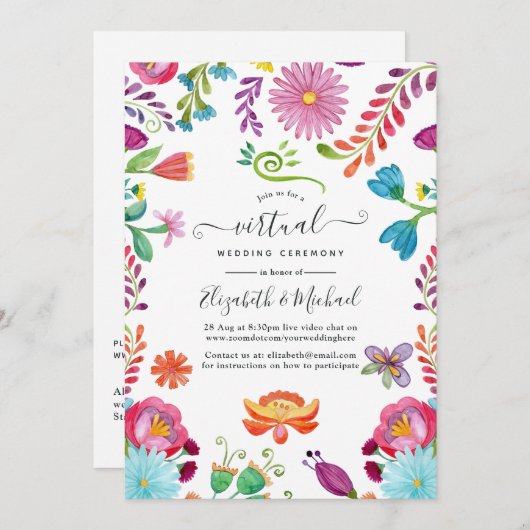 Waterverf Floral Mexican Fiesta Virtual Wedding Kaart (Voorkant / Achterkant)