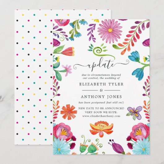 Waterverf Floral Mexican Fiesta Wedding Update Kaart (Voorkant / Achterkant)