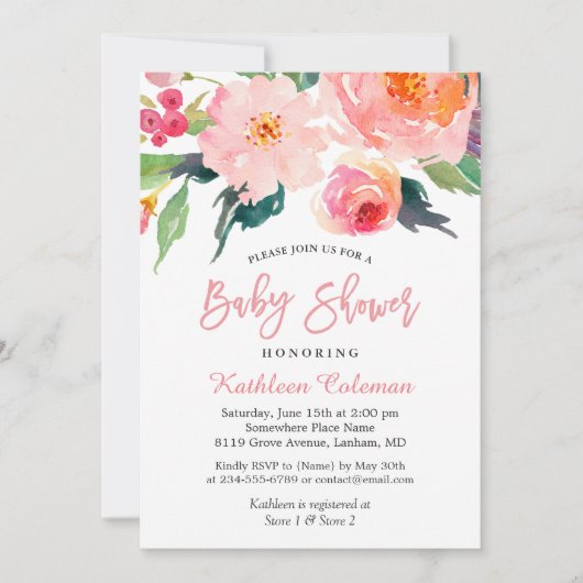 Waterverf Floral Modern Classy Baby shower Kaart (Voorkant)