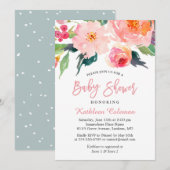 Waterverf Floral Modern Classy Baby shower Kaart (Voorkant / Achterkant)
