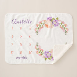 Waterverf Floral Monogram Baby Milestone Foto Sherpa Deken