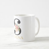 Waterverf Floral Monogram Coffee Mok (Voorkant rechts)