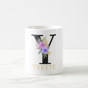 Waterverf Floral Monogram Coffee Mok