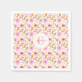 Waterverf Floral Monogram en naam zomerroze Servet (Voorkant)