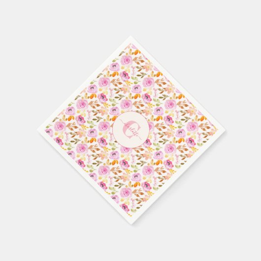 Waterverf Floral Monogram en naam zomerroze Servet (Hoek)