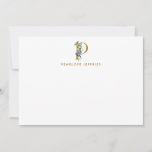 Waterverf Floral Monogram Gold Letter P Note Kaart Notitiekaartje