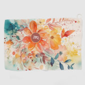 Waterverf Floral Monogram Golfhanddoek (Horizontaal)
