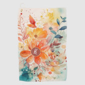 Waterverf Floral Monogram Golfhanddoek (Voorkant)